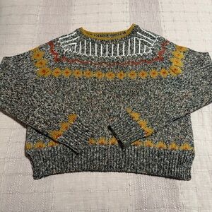 Zara Women's Crewneck Fair Isle Sweater in Gray, Mustard & Rust